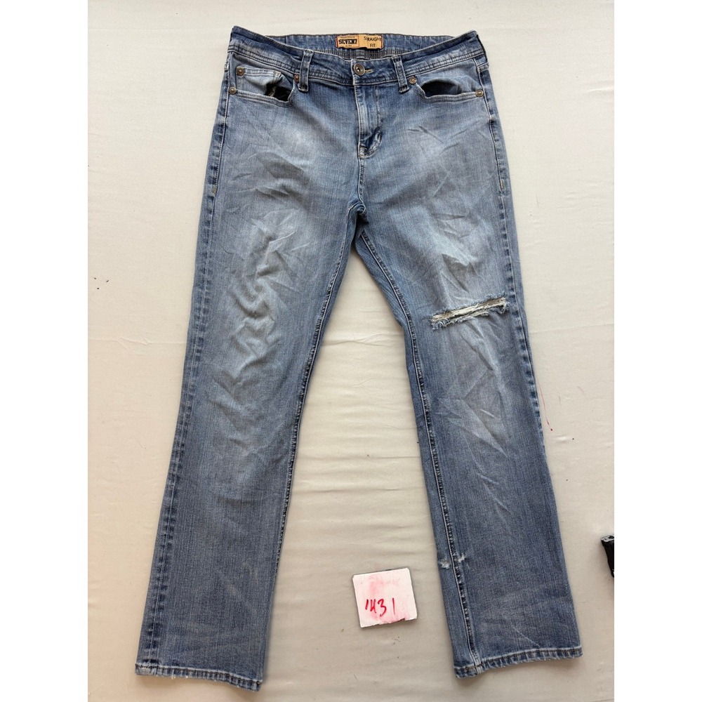 Seven7 Premium Denim Co Mens Straight Fit Distressed Blue Jeans W34 L32